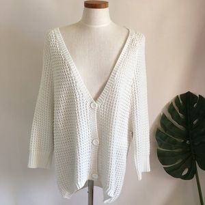 White v neck cardigan knit sweater with metallic